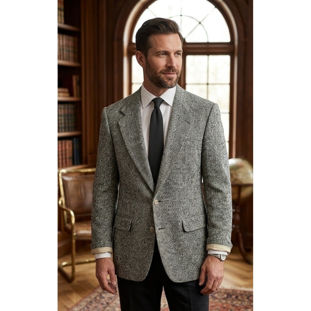Vintage Robert Stock Men's Herringbone Tweed Blazer Sport Coat Jacket 42" Chest